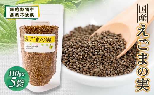 ≪110g×5≫　国産えごまの実　パックチャック(ジッパー)付き　大阪産(もん)認定品