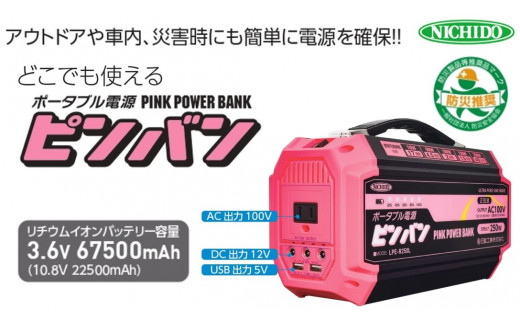 ポータブル電源ピンバン｜250W 100V 正弦波インバーター アウトドア 車中泊 DIY キャンプ ソロキャンプ BBQ 屋外作業 熱中症対策 防災 災害 防災対策 ポータブル 持ち運び 工事不要 太陽光発電 ソーラー [0925]