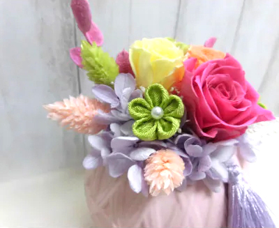 和風手まりアレンジ (濃いピンク)｜プリザーブドフラワー [0498]