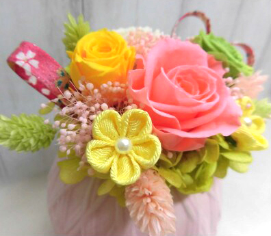 和風手まりアレンジ (ピンク)｜プリザーブドフラワー [0499]