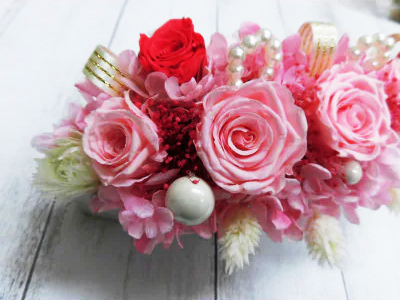 横長華やかアレンジ (ピンク)｜プリザーブドアレンジ [0504]