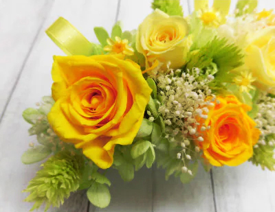 横長華やかアレンジ (イエロー)｜プリザーブドアレンジ [0505]