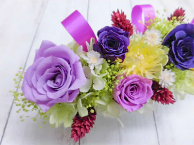 横長華やかアレンジ (パープル)｜プリザーブドアレンジ [0507]