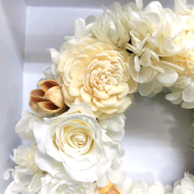 クロス調マグネットBOXリースアレンジ (ホワイト)｜プリザーブドリース [0510]