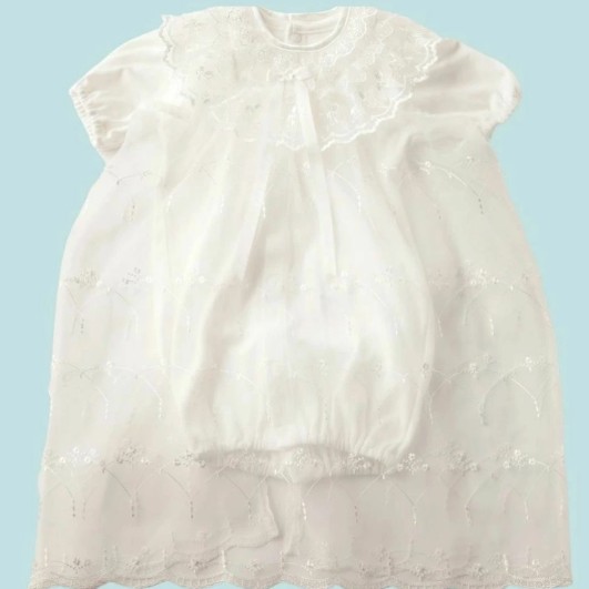 セレモニードレス 3点セット (ドレス＆フード＆オーガンジーレース) 甘撚りパイル生地 ボタンカラー：ブルー｜赤ちゃん ベビー 男の子 女の子 お宮参り お食い初め [1100]