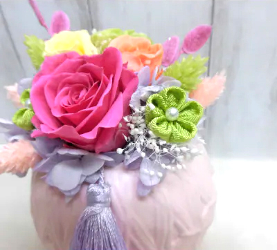 和風手まりアレンジ (濃いピンク)｜プリザーブドフラワー [0498]