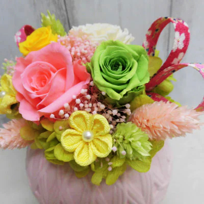 和風手まりアレンジ (ピンク)｜プリザーブドフラワー [0499]