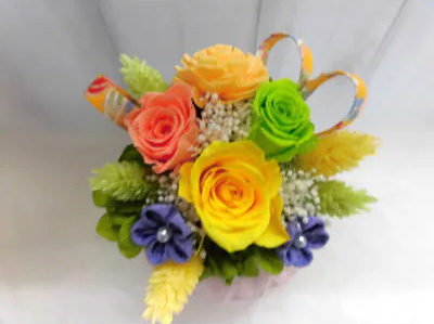 和風手まりアレンジ (イエロー)｜プリザーブドフラワー [0500]