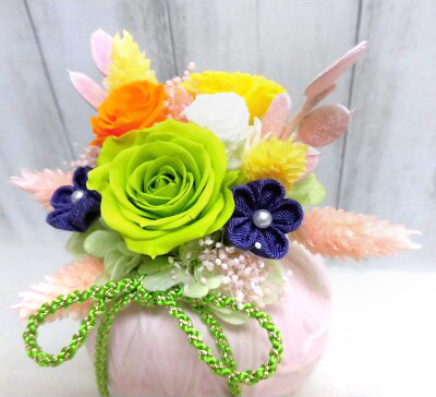 和風手まりアレンジ (グリーン)｜プリザーブドフラワー [0501]