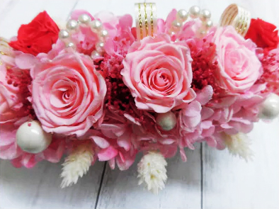 横長華やかアレンジ (ピンク)｜プリザーブドアレンジ [0504]