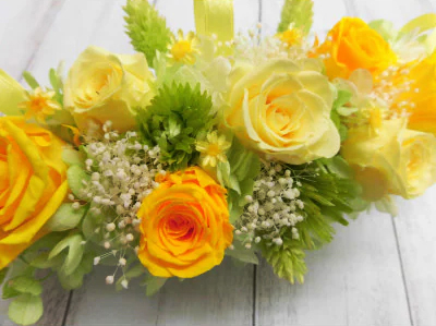 横長華やかアレンジ (イエロー)｜プリザーブドアレンジ [0505]