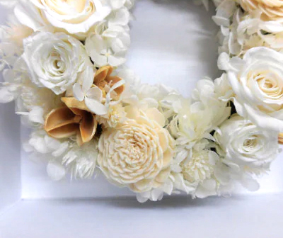 クロス調マグネットBOXリースアレンジ (ホワイト)｜プリザーブドリース [0510]