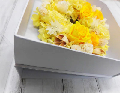 クロス調マグネットBOXリースアレンジ (イエロー)｜プリザーブドリース [0511]