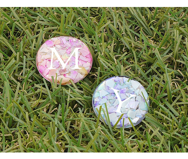 [名入れ] ゴルフマーカー-05 ネックレス ピンク系 【お好きなイニシャルを記載ください】｜手作り かわいい ギフト プレゼント ノベルティー ノベルティ 名入り イニシャル ハンドメイド 貝殻 シェル [1048]