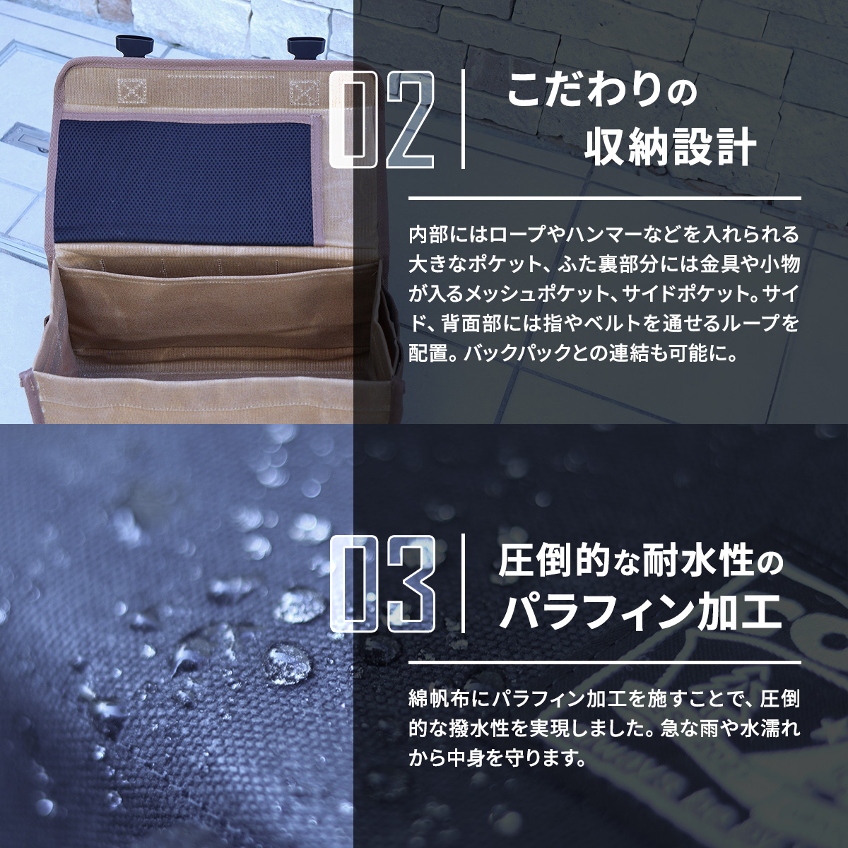 コンコス ペグケース concos 綿帆布 無骨 耐水性 パラフィン加工 (ブラック)｜アウトドア ツールバッグ ペグバッグ ギアボックス [1241]
