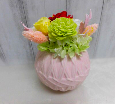 和風手まりアレンジ (レッド)｜プリザーブドフラワー [0497]