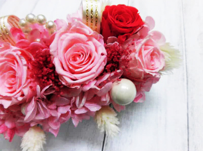 横長華やかアレンジ (ピンク)｜プリザーブドアレンジ [0504]