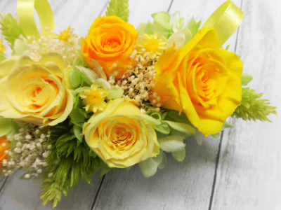 横長華やかアレンジ (イエロー)｜プリザーブドアレンジ [0505]