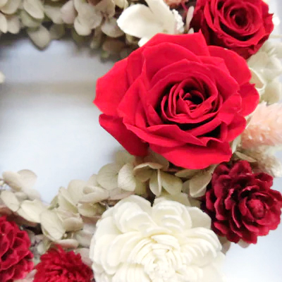 クロス調マグネットBOXリースアレンジ (レッド)｜プリザーブドリース [0508]