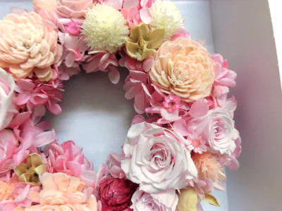 クロス調マグネットBOXリースアレンジ (ピンク)｜プリザーブドリース [0509]