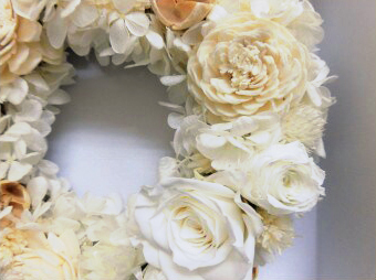 クロス調マグネットBOXリースアレンジ (ホワイト)｜プリザーブドリース [0510]