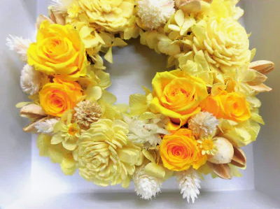 クロス調マグネットBOXリースアレンジ (イエロー)｜プリザーブドリース [0511]