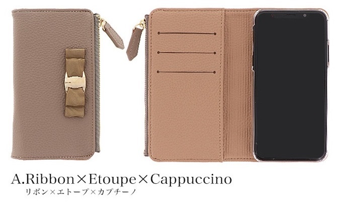 おしゃれ可愛いリボン付バイカラーケース [caless-03] (リボン×エトープ×カプチーノ)【ご利用の機種名を記載ください】[0762]