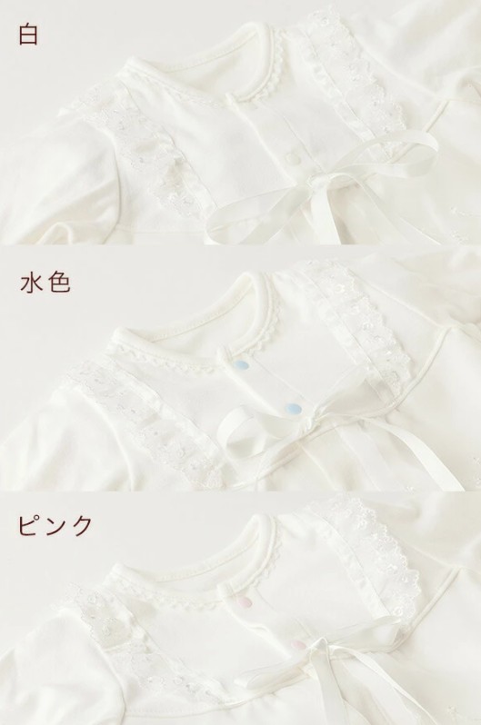 セレモニードレス 3点セット (ドレス＆フード＆オーガンジーレース) 甘撚りパイル生地 ボタンカラー：ブルー｜赤ちゃん ベビー 男の子 女の子 お宮参り お食い初め [1100]