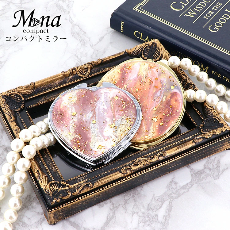 コンパクトミラー まるで惑星を閉じ込めたような大人の宇宙デザイン【ジュピター×ゴールド／compact-18】｜コンパクトミラー ミラー ミニ鏡 手鏡 拡大鏡 携帯 おしゃれ かわいい 丸 オシャレ 手作り ギフト プレゼント コンパクト 上品 ニュアンス 宇宙 ハート [1072]