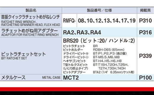 TONE トネ 首振クイックラチェットめがねレンチビットセット ( RMFQ700BR ) 15001-30025172 ｜ 工具 整備士 自動車 バイク DIY メンテナンス