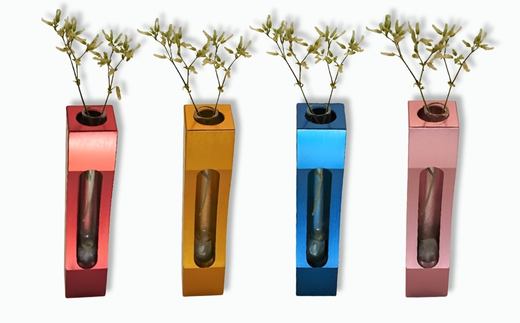 アルミ一輪挿し　クボミ　オレンジ　おしゃれ　お花　フラワーベース　花瓶　シンプル　４色展開 オレンジ