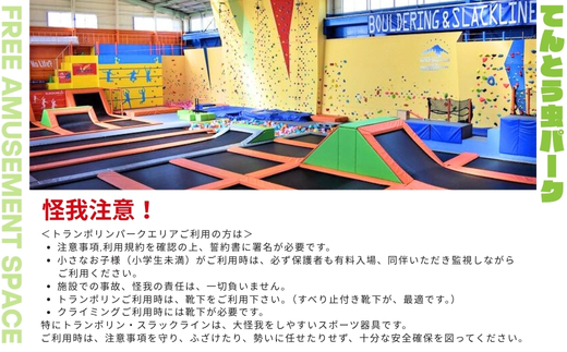 てんとう虫パーク 河内長野店 １日フリーパスご招待ペア（小学生以上2人様分）｜トランポリン クライミング バドミントン カラオケ ゲーム テニス 卓球 遊び放題 ソフトドリンク 飲み放題 屋内施設 レジャー 体験型チケット デート グループ 遊び 子ども てんむし てん虫 フットサル バスケ バレー バスケット