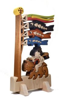 コイノボリ（金太郎色付き）知育玩具 木製パズル おもちゃ プレゼント 男の子 女の子 誕生日 クリスマス 子供 大人 ギフト つみき 積木 送料無料 積み木 木のおもちゃ 動物つみき バランス ごっこ遊び おもちゃ 木製玩具 知育玩具 子ども 国産 安心 安全 出産祝い お祝い 贈り物 日本製 無塗装 ナチュラル 職人 手作り ギフト プレゼント  