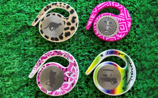 ゴルフマーカー(ハングマーカー)　４つセット　ホワイトフラワー　レオパード　ニーケーピンク　レインボー　ゴルフマーカー ゴルフ 父の日 母の日 ギフト プレゼント 実用的 ゴルフ好き コンペ