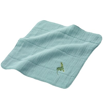 刺繍高吸水ガーゼハンカチ8枚セット(四重織シャリ感ガーゼ)和泉木綿　ミモザの花の刺繍入り