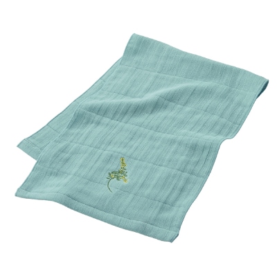 刺繍高吸水ガーゼフェイスタオル4枚セット(四重織シャリ感ガーゼ)和泉木綿　ミモザの花の刺繍入り