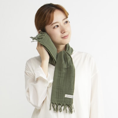 四重織高吸水シャリ感ガーゼ (ガーデンスタイル)ロングマフラータオル　2枚セット　色:カーキ