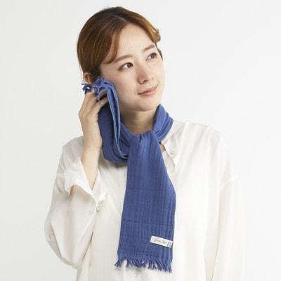 四重織高吸水シャリ感ガーゼ (ガーデンスタイル)ロングマフラータオル　2枚セット　色:ネイビー