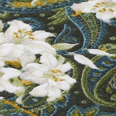 日本製 廊下カーペット 65cm×120cm【ユリ柄】 滑り止め加工 (グリーン)