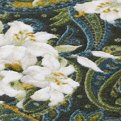 日本製 廊下カーペット 65cm×180cm 【ユリ柄】 滑り止め加工 (グリーン)