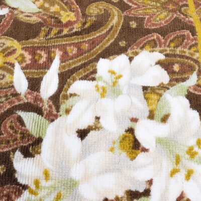 日本製 廊下カーペット 65cm×440cm 【ユリ柄】 滑り止め加工 (ブラウン)