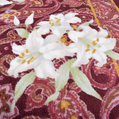 日本製 廊下カーペット 80cm×440cm 【ユリ柄】 滑り止め加工 (エンジ)