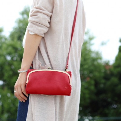 【がま口 お財布ポシェット 】本革 お財布ショルダー ショルダーバッグ【aw-17nns-RD】