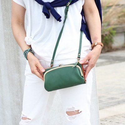 【がま口 お財布ポシェット 】本革 お財布ショルダー ショルダーバッグ【aw-17nns-GR】