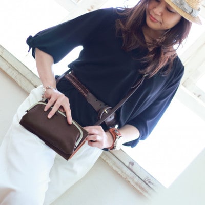 【がま口 お財布ポシェット 】本革 お財布ショルダー ショルダーバッグ【aw-17nns-BR】