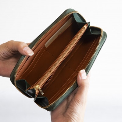 【本革 長財布】スムースレザー ラウンドファスナー ロングウォレット【aw-15hn-GR】