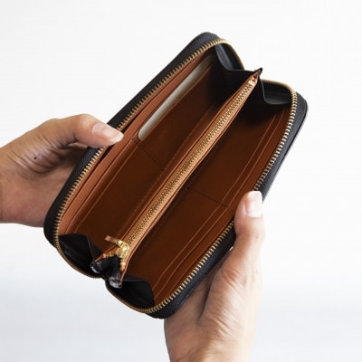 【本革 長財布】スムースレザー ラウンドファスナー ロングウォレット【aw-15hn-BK】