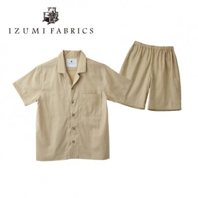 【男女兼用　サイズ:M】半袖×半ズボン　プレミアムガーゼパジャマ　(カラー:シャンパンベージュ)