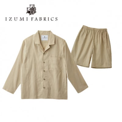 【男女兼用　サイズ:XL】長袖×半ズボン　プレミアムガーゼパジャマ　(カラー:シャンパンベージュ)