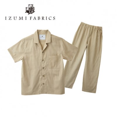 【男女兼用　サイズ:L】半袖×長ズボン　プレミアムガーゼパジャマ　(カラー:シャンパンベージュ)